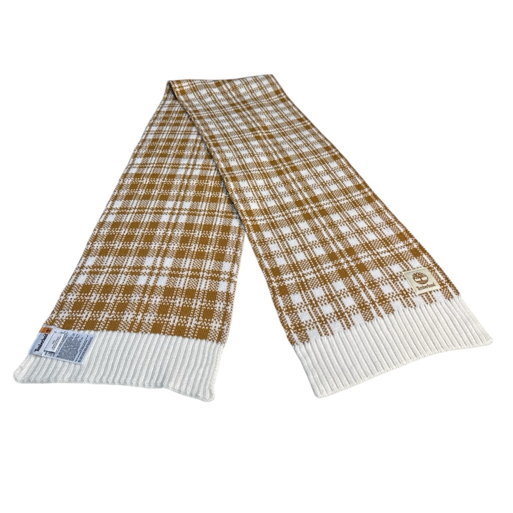 Timberland Plaid Knit Scarf Wheat/Tan/White Colorway‎ Unisex On-Trend Fashion